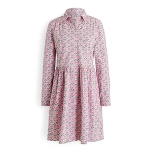 J. Crew Pink Floral Printed Collared Mini  Shirt Dress 14 Plus Long Slv Poplin